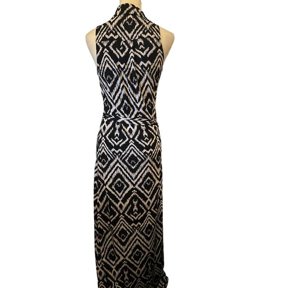 T-Bags Los Angeles Black & White Ikat Print Wrap Maxi Dress, Size Small - Picture 8 of 9
